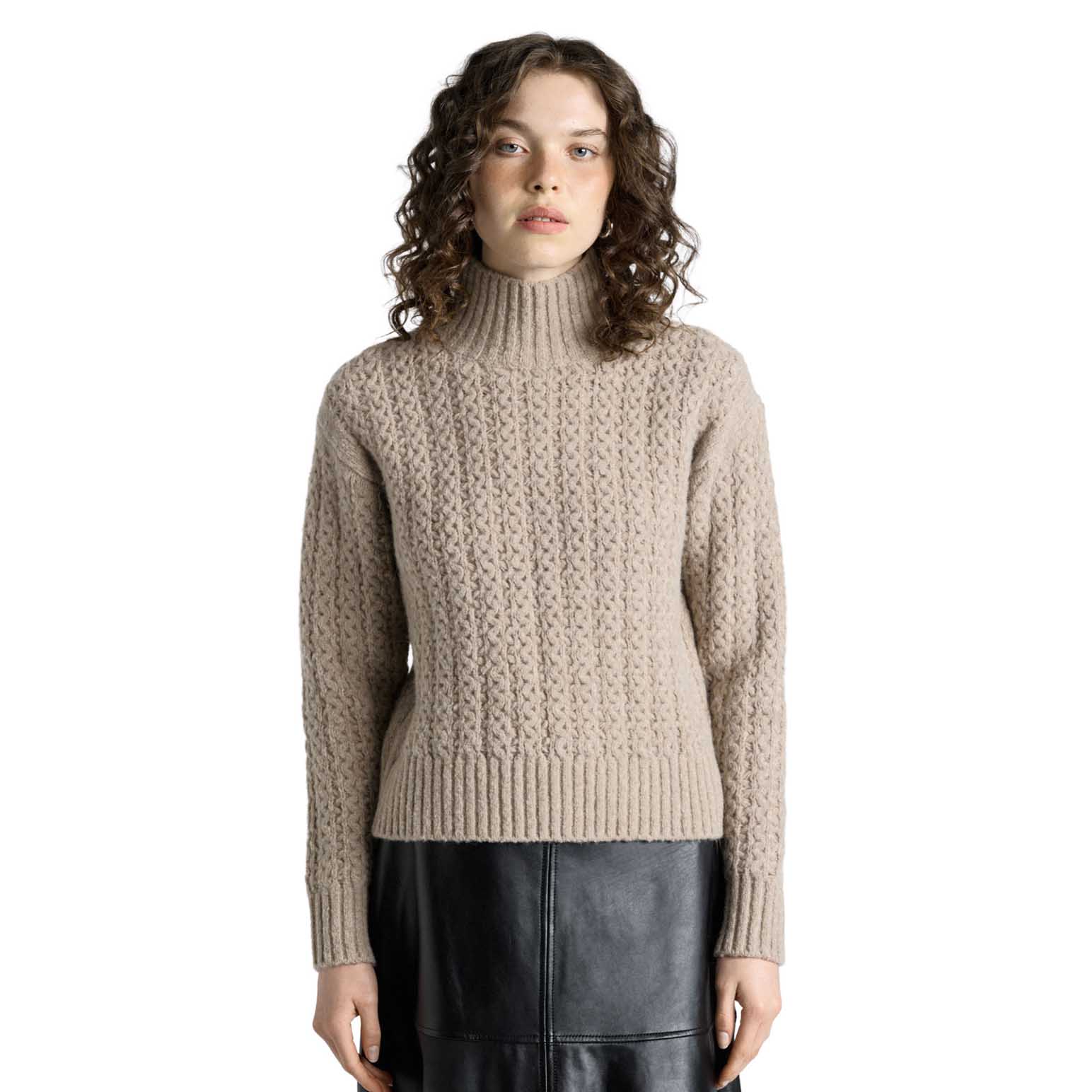 Cue Merino Alpaca Blend Cable Turtle Neck Knit